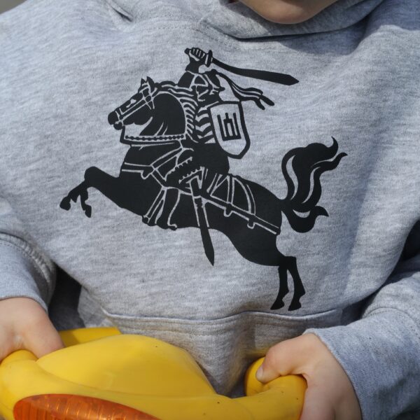 Vaikiškas džemperis su gobtuvu “Vytis” (Unisex, pilkas)