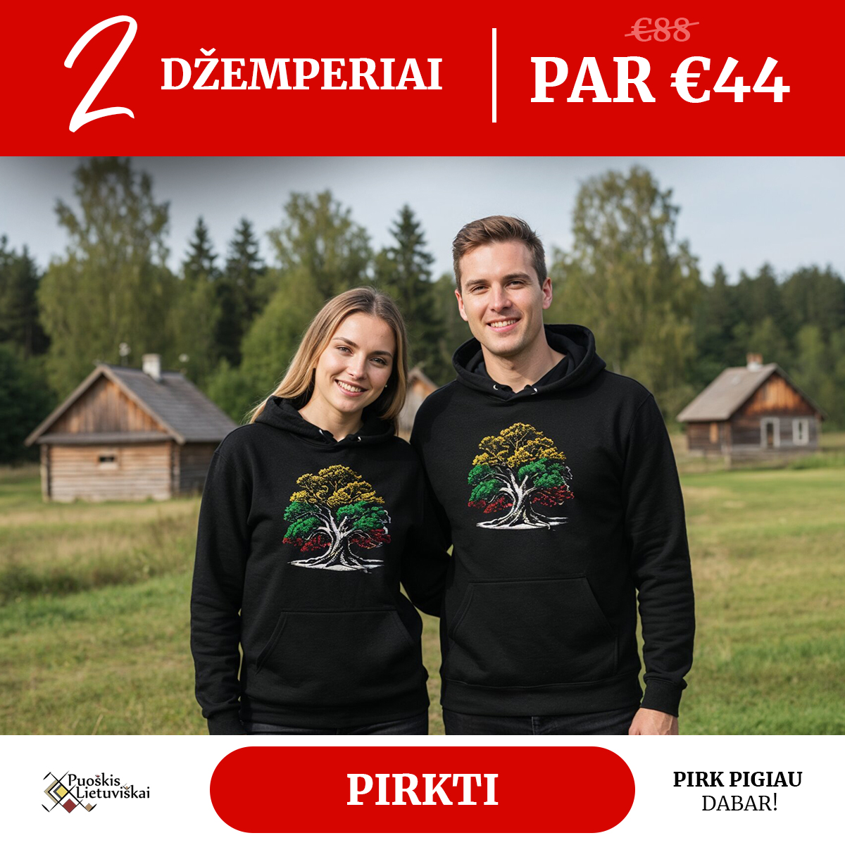 Du džemperiai "Ąžuolas" (juodi, unisex) - Image 3
