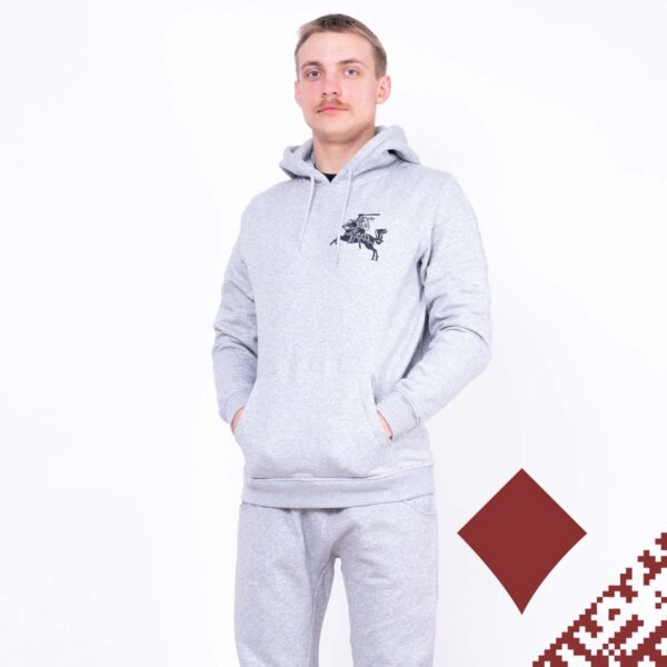 Džemperis su gobtuvu “Vytis širdyje” (Unisex, pilkas, PREMIUM)