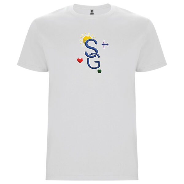 Marškinėliai „Saulės gojus 2025”, balti (vaikiški, unisex)