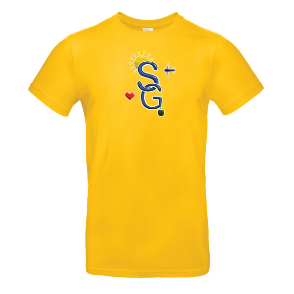 Marškinėliai „Saulės gojus 2025”, geltoni (vaikiški, unisex)