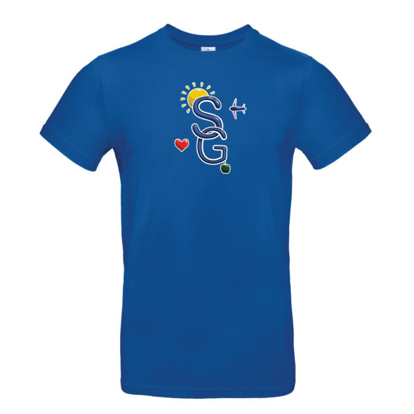 Marškinėliai „Saulės gojus 2025”, mėlyni (vaikiški, unisex)